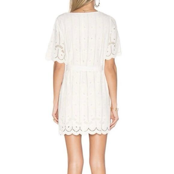 Tularosa Rocky Embroidered Eyelet Lace Wrap Around Tie Bodice Mini Dress - Picture 2 of 8